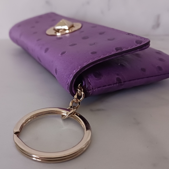 kate spade Bags Kate Spade Purple Ostrich Embossed Keychain Wallet